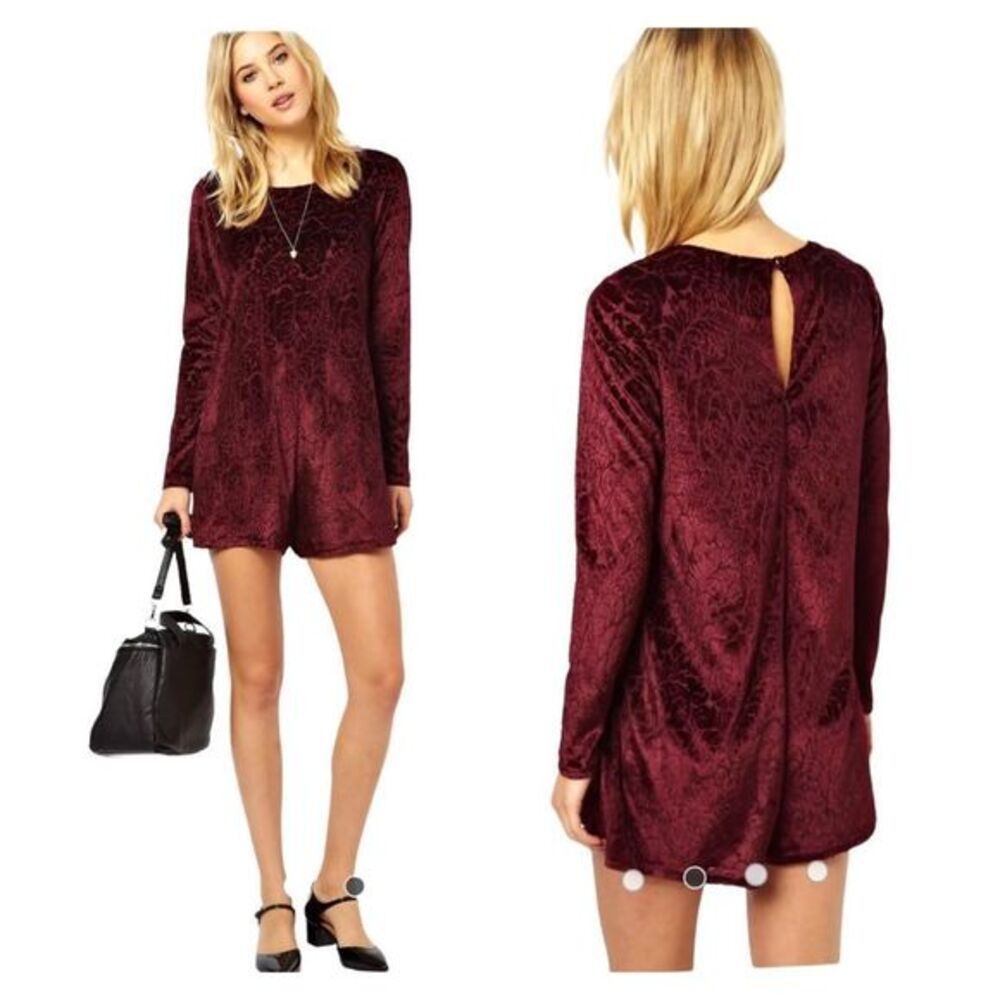 ASOS Burgundy Purple Velvet Textured Romper